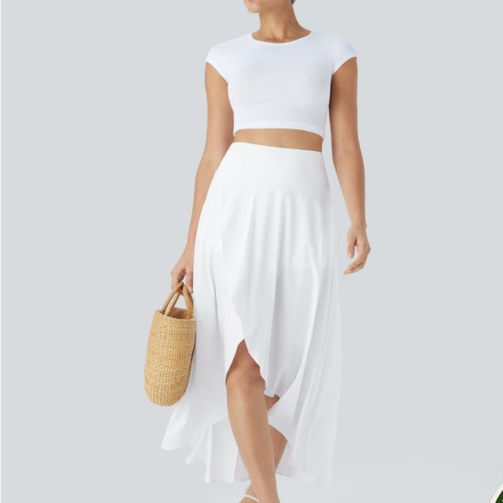 HALARA White Asymmetrical Wrap Maxi Skirt